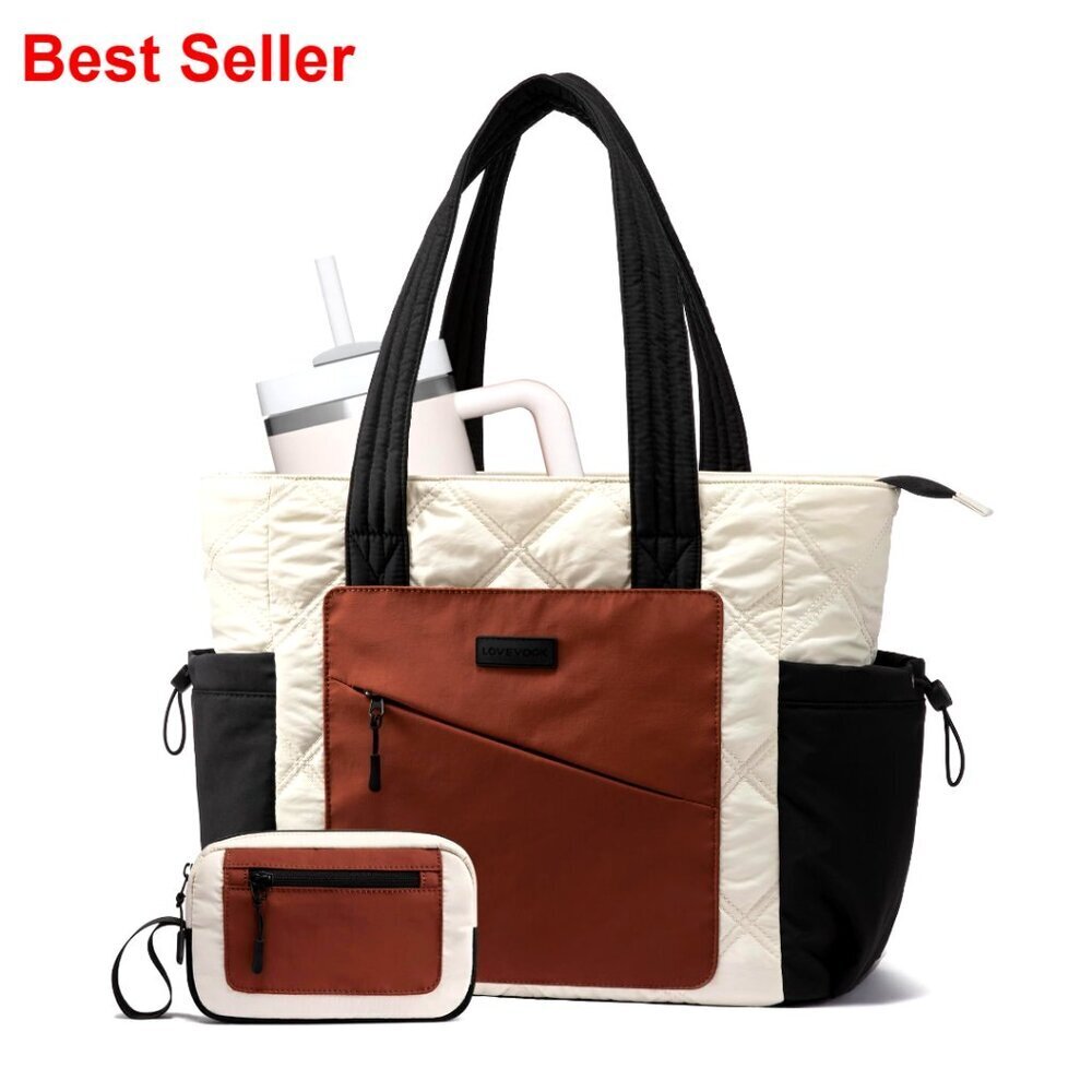 Lightweight Quilted Tote Bag with Luggage Strap and Cup Holders